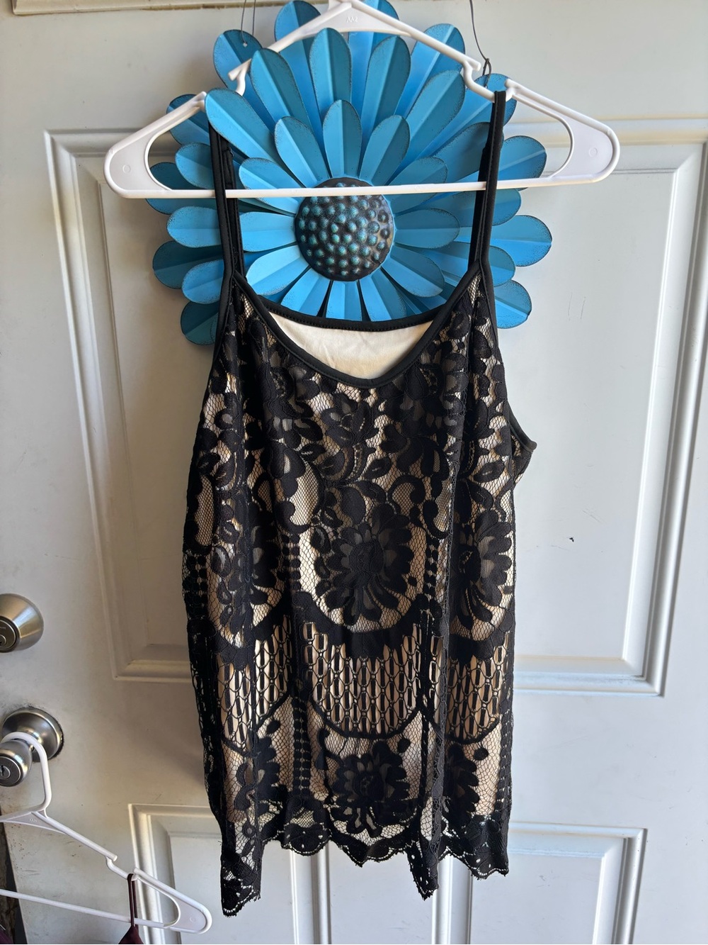 SHEIN Black Lace Overlay Beige Slip Camisole